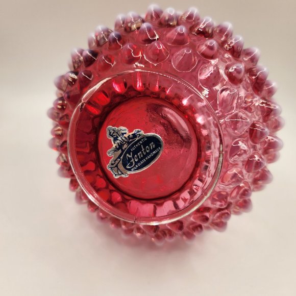 Vintage Fenton Art Glass Cranberry and White Opalescent Hobnail Cruet No Stopper - Picture 4 of 4